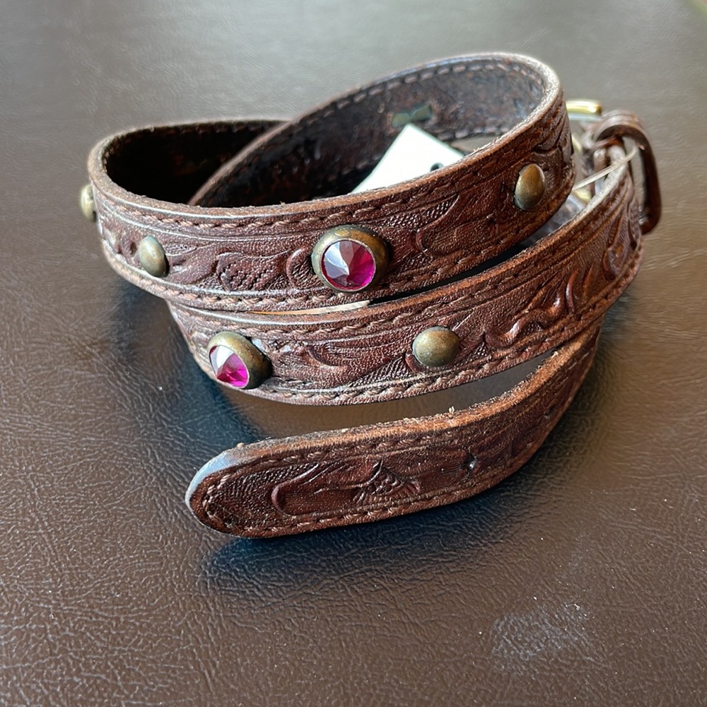 Ralph Lauren studded jewel studs tooled leather bracelet NWT